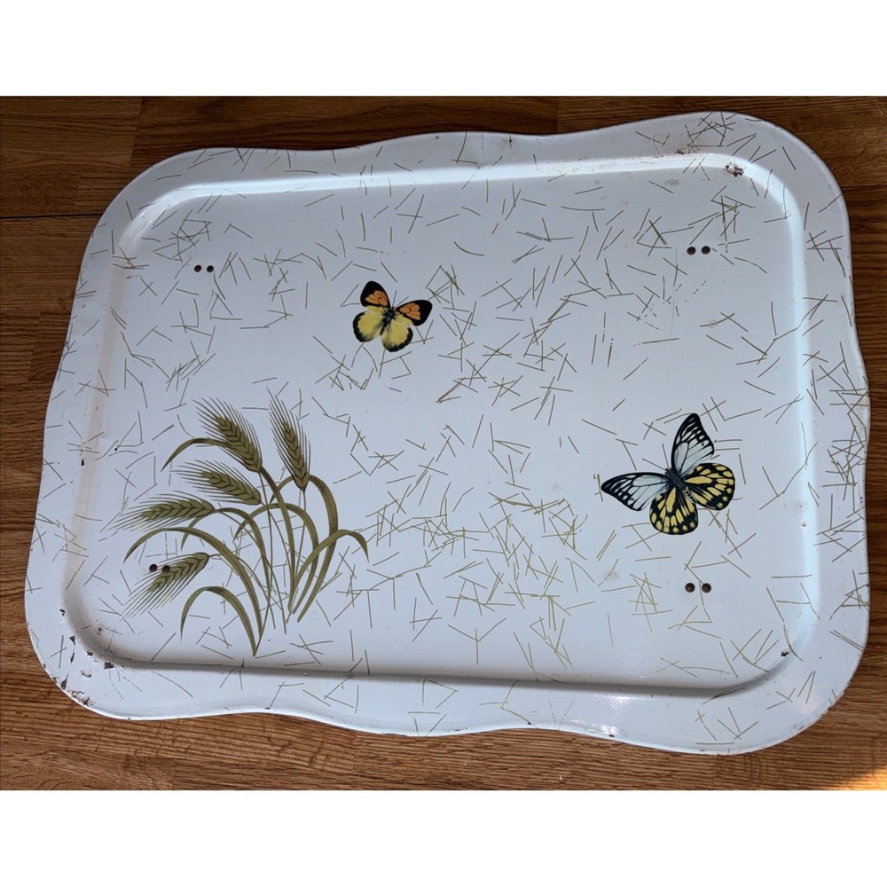 Vintage‎ 1970's TV Lap Tray Folding Legs Butterfly Pattern 17x22 MCM Bed Retro
